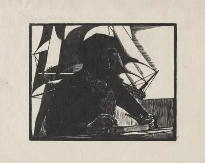 Marc Gonthier gravant (au bateau) av Marc Gonthier
