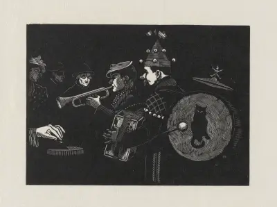 Musiciens (au chat et au chapeau chinois) von Marc Gonthier