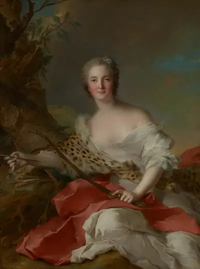 Portrait of Constance-Gabrielle-Magdeleine Bonnier de la Mosson as Diana av Jean-Marc Nattier