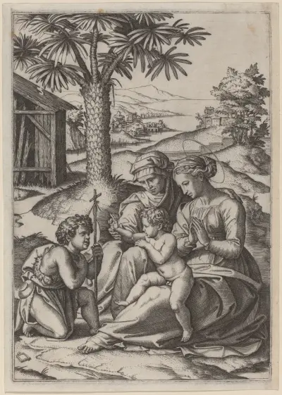 Madonna under a Palm Tree av Marcantonio Raimondi