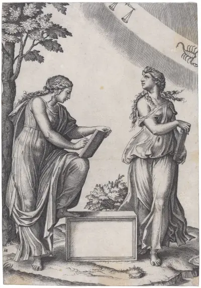 Two Women with the Zodiac av Marcantonio Raimondi