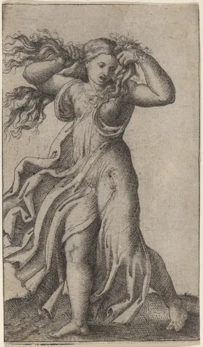Woman Pulling Her Hair av Marcantonio Raimondi