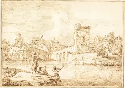 A Fortified Village along a River av Marco Ricci