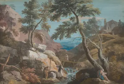 Mountainous Landscape with Hermits av Marco Ricci