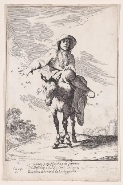 Plate 1; Bertoldo riding a donkey av Giuseppe Maria Crespi