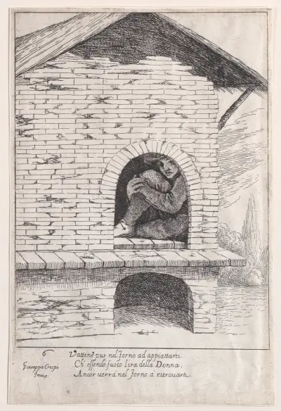 Plate 6; Bertoldo hidden in a furnace av Giuseppe Maria Crespi