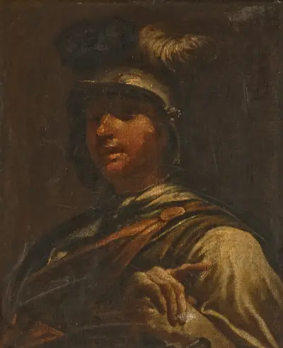 Young man wearing a plumed helmet av Giuseppe Maria Crespi