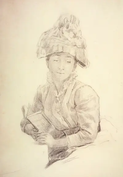 Studie till ’Mellanmålet’; Porträtt av Louise Quivoron, konstnärens syster av Marie Bracquemond