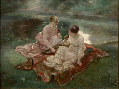 La Partie de jacquet av Marie Bracquemond