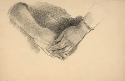 Studie av händer, förstudie till mittfiguren i 'Les Trois Grâces' av Marie Bracquemond