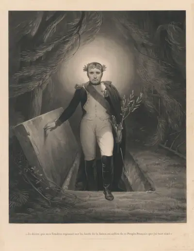 Jag önskar att min aska ska vila vid Seines stränder, bland detta franska folk som jag älskat så högt – kejsar Napoleons testamente (efter Horace Vernet) av Jean-Pierre-Marie Jazet