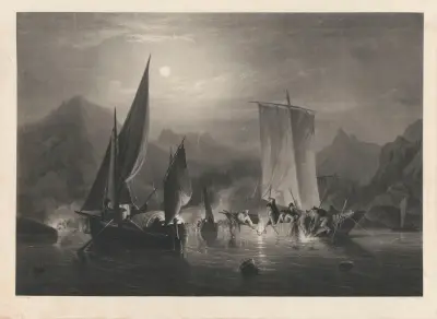 La pêche au saumon à l’embouchure de la Tweed, Ecosse (Louis Garneray) av Jean-Pierre-Marie Jazet