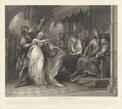 Laertès et Ophélia (after Benjamin West) av Jean-Pierre-Marie Jazet