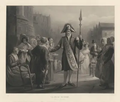 Le beau Suisse (after François-Auguste Biard) av Jean-Pierre-Marie Jazet
