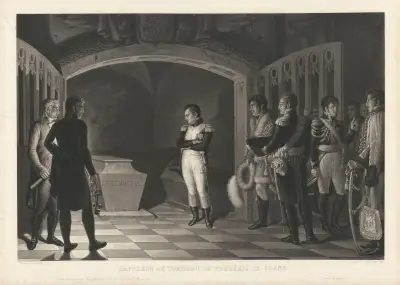 Napoléon au tombeau de Frédéric le Grand (after Marie-Nicolas Ponce-Camus) av Jean-Pierre-Marie Jazet