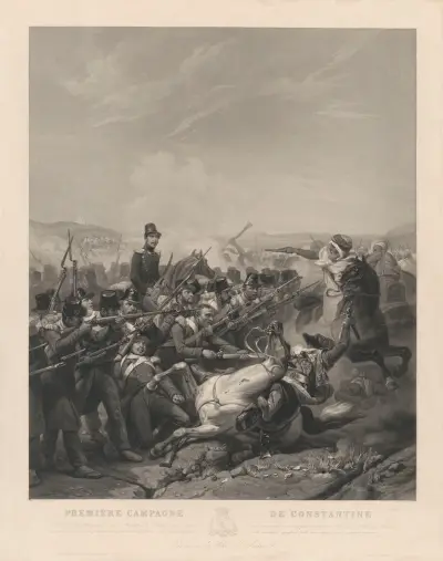 Première campagne de Constantine (after Horace Vernet) av Jean-Pierre-Marie Jazet