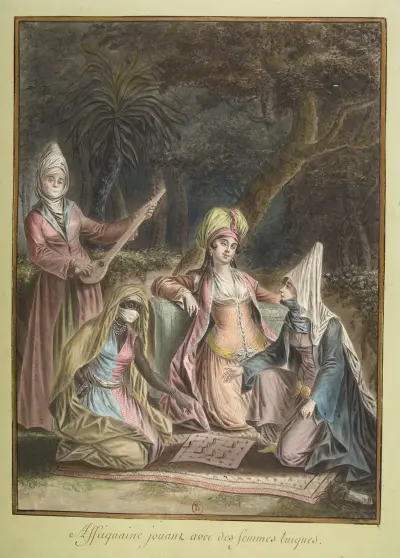 Affriquaine (africaine) jouant avec des femmes turques av François-Marie Rosset