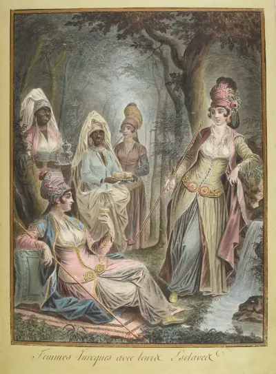 Femmes Turques avec leurs esclaves av François-Marie Rosset