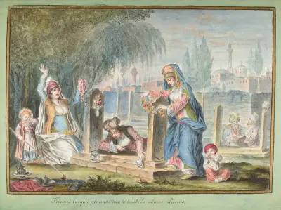 Femmes Turques pleurant sur la tombe de leurs parents av François-Marie Rosset