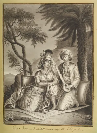 Grecs jouant d’un instrument appellé Thégoul av François-Marie Rosset