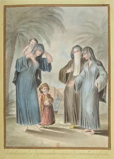 Habillement des Egyptiennes, leur manière de porter leurs enfants av François-Marie Rosset