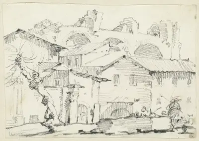 Houses on the North Side of the Forum with the Basilica of Maxentius Beyond av Joseph-Marie Vien
