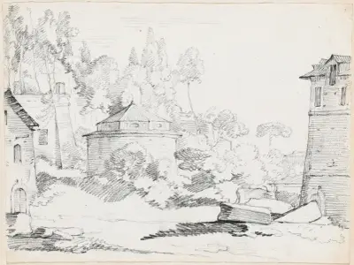 Landscape with the Church of San Teodoro av Joseph-Marie Vien