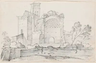 Ruinerna av Venus och Romas tempel på Forum Romanum av Joseph-Marie Vien