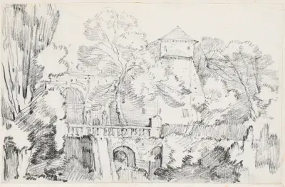 Vattenorgeln i trädgården vid Villa d'Este, Tivoli av Joseph-Marie Vien