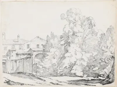 Trees Screening a House Built on Ancient Ruins av Joseph-Marie Vien