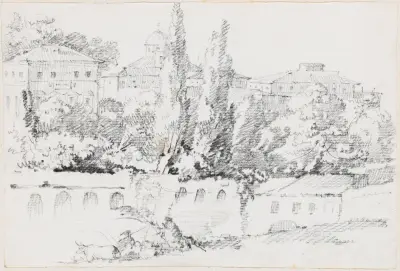 Roms murar med Santa Maria del Popolo i fjärran av Joseph-Marie Vien