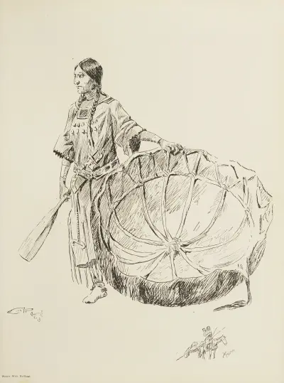 Squaw with Bullboat av Charles Marion Russell