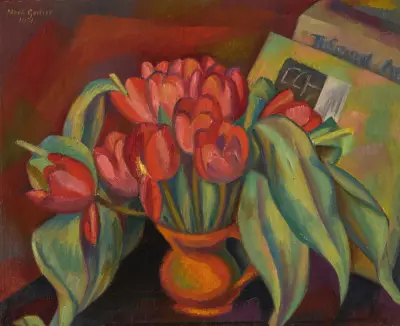 Still Life with Red Tulips av Mark Gertler