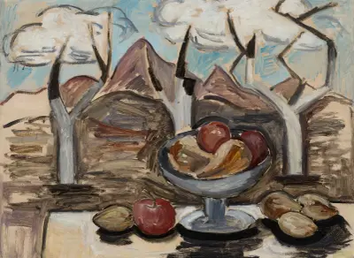 Kompottschale aus Obst und Landschaft von Marsden Hartley