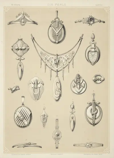 Rocznik II (Zeszyt II) 6. [Siedemnaście projektów biżuterii srebrnej, część z perłami], Martin Gerlach