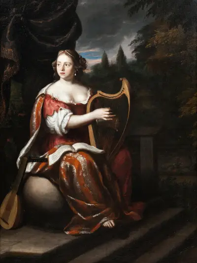 A Lady Playing the Harp av Martin Mytens