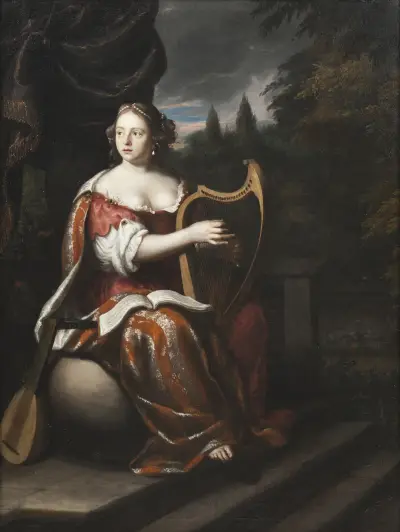 A Lady Playing the Harp av Martin Mytens