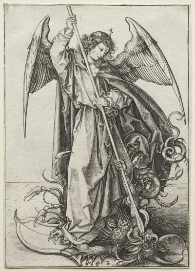 Ärkeängeln Mikael genomborrar draken av Martin Schongauer