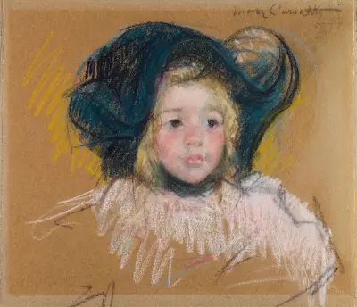 Simones Kopf in einer grünen Haube mit gewelltem Rand (Nr. 2) von Mary Cassatt