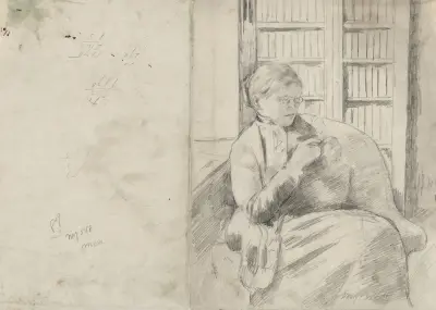Knitting in the Library (recto), 1881 – nr 1 av Mary Cassatt