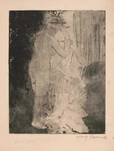 Standing nude with towel av Mary Cassatt