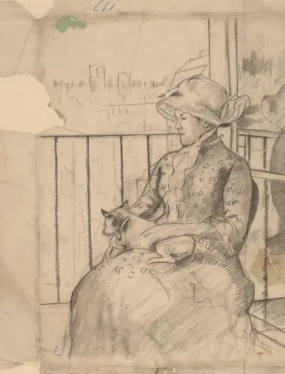 Susan on a Balcony Holding a Dog (recto), 1883 – nr 1 av Mary Cassatt