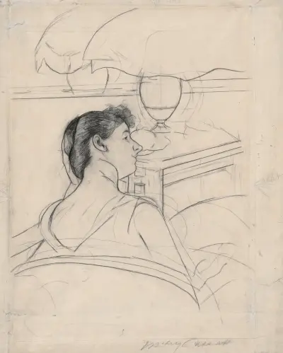 Woman and Lamp av Mary Cassatt