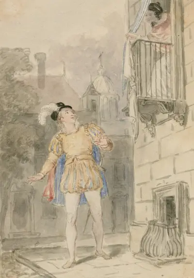 En scen ur Romeo och Julia – balkongscenen 3 av John Massey Wright