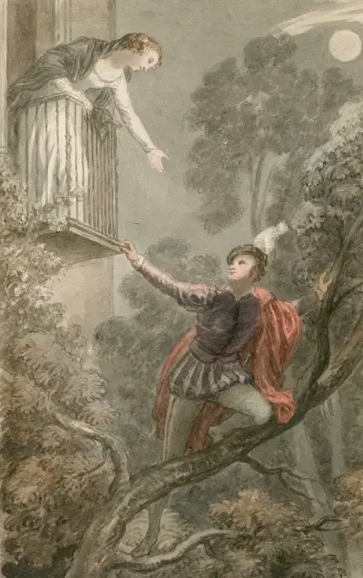 En scen ur Romeo och Julia – balkongscenen av John Massey Wright