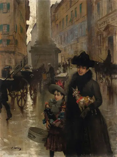 Piazza Santa Trinità, Florence av Vittorio Matteo Corcos