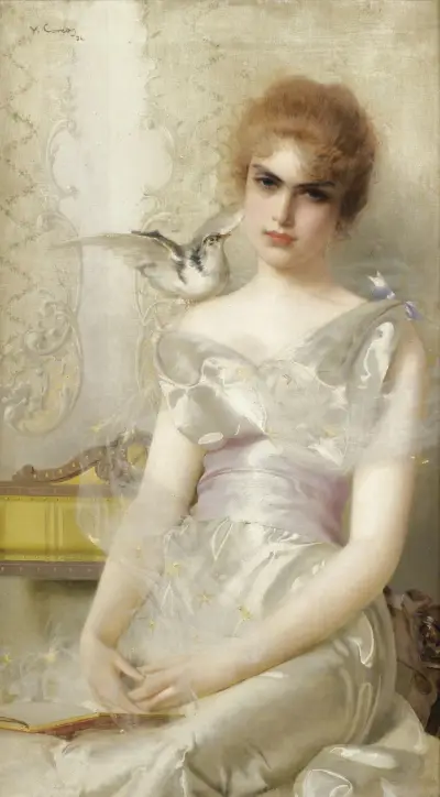 Portrait de jeune femme av Vittorio Matteo Corcos
