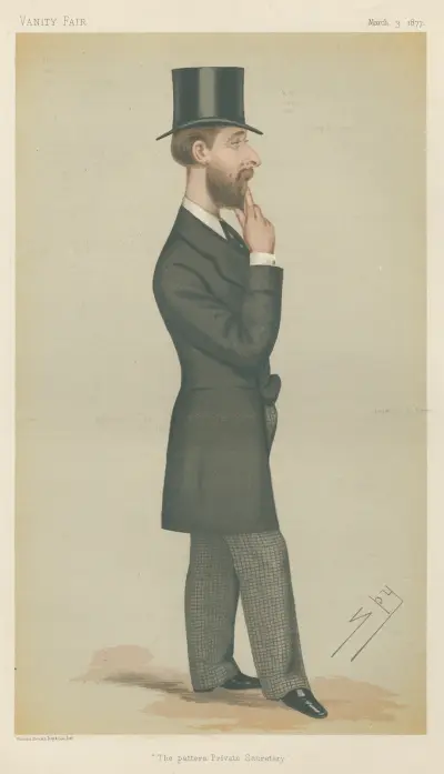 Politiker – 'mönstret Privatsekreterare'. Mr. Montague William Corry. 3 mars 1877 av Leslie Matthew Ward