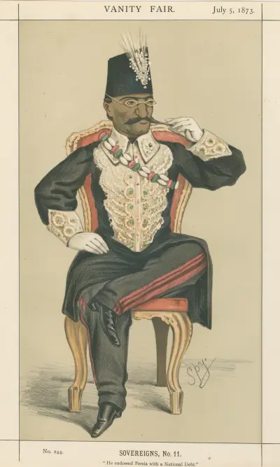 Royalty; ‘He endowed Persia with a National Debt’, Nassar-ed-din, The Shah of Persia, July 5, 1873 av Leslie Matthew Ward