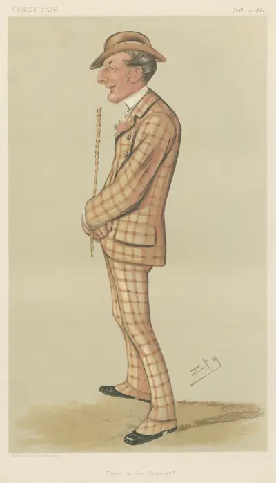 Sports, Miscellaneous; Sport Riders; ‘Born in the Scarlet’, Mr. Henry Reginald Corbet, of Adderley Hall, October 20, 1883 av Leslie Matthew Ward